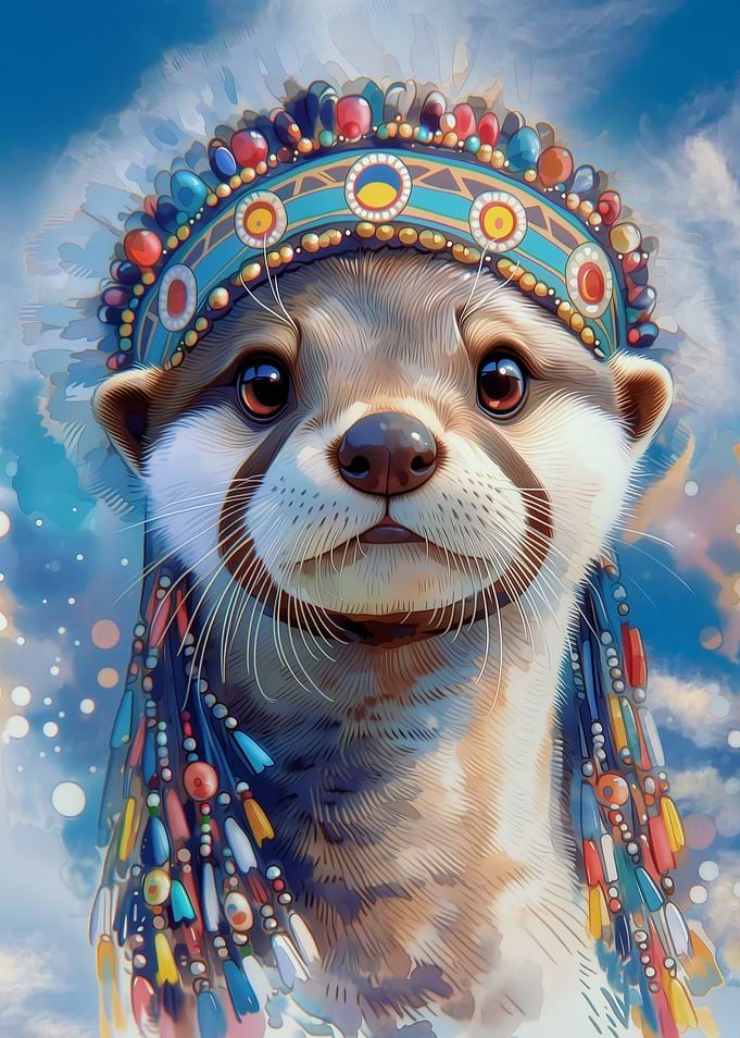 Cute Ferret in Native American Headdress