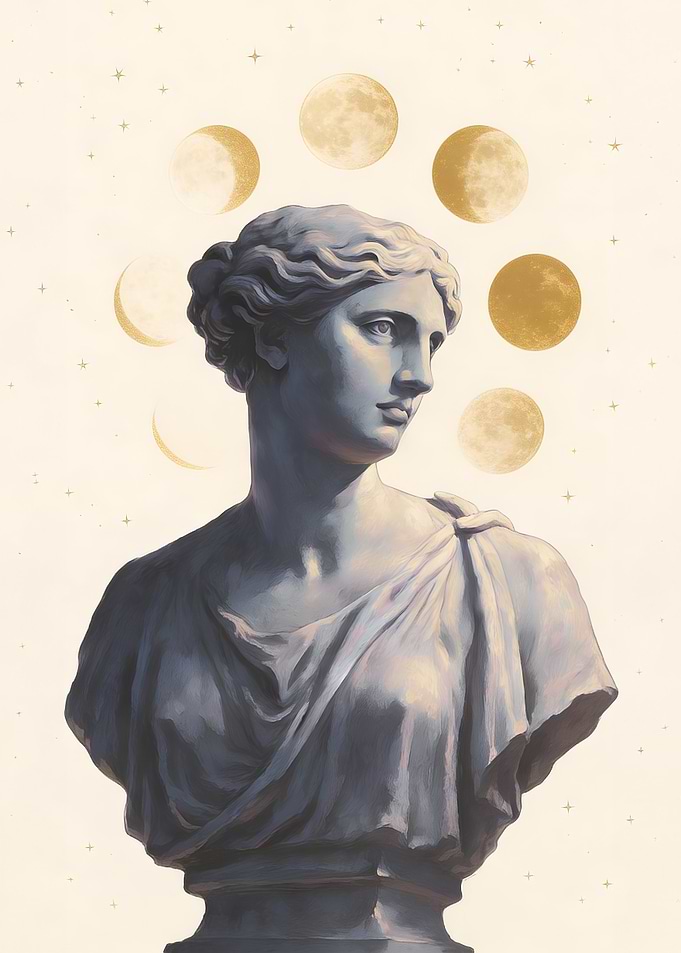 Celestial Aphrodite Statue Gold Moon & Goddess Bust - Classical Mythology