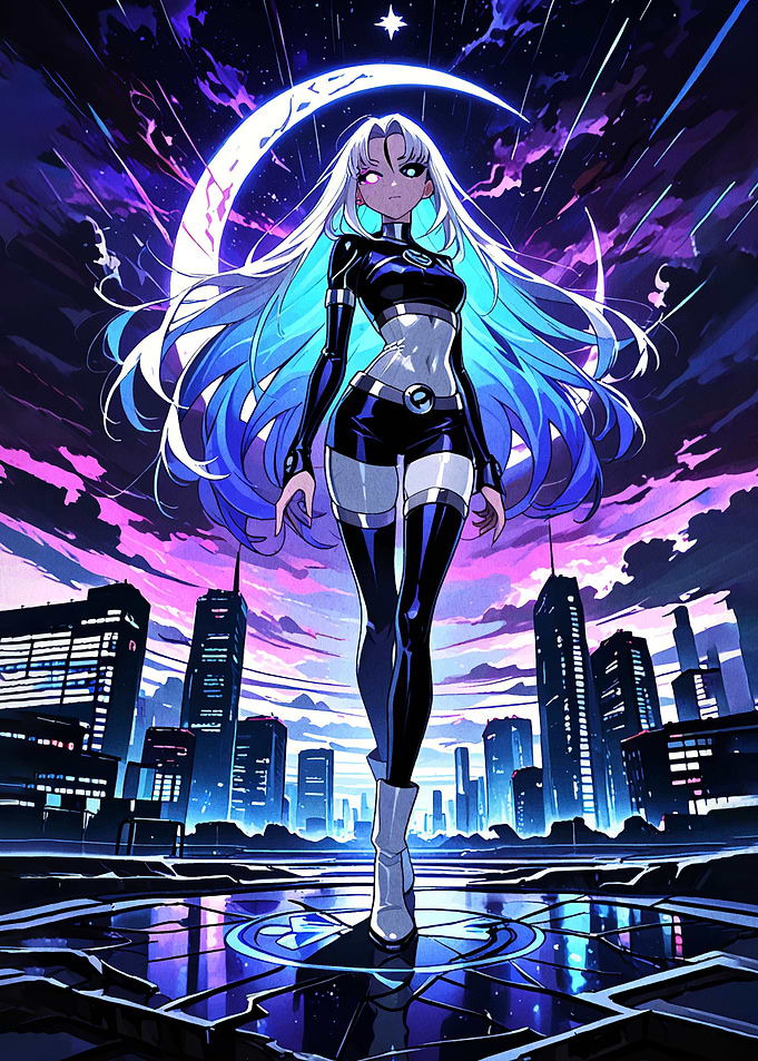 Anime Girl in Cyberpunk Cityscape