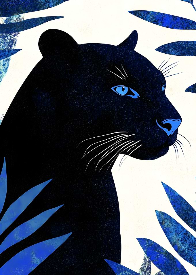 Minimalist Blue Jungle Panther Silhouette