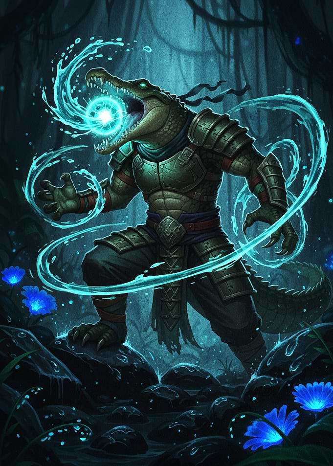 Alligator Warrior Casting Water Magic