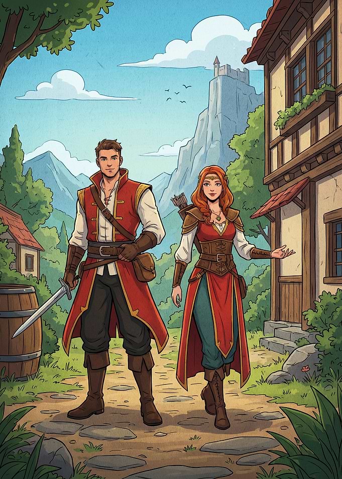 Fantasy Adventurers in a Village