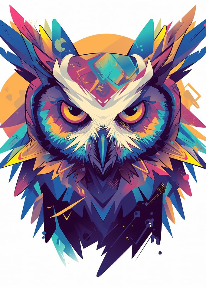Colorful Abstract Owl Portrait