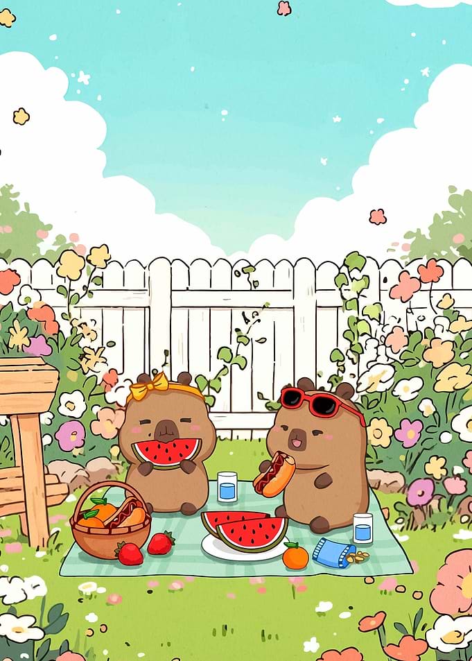 Cute Capybaras Having a Picnic