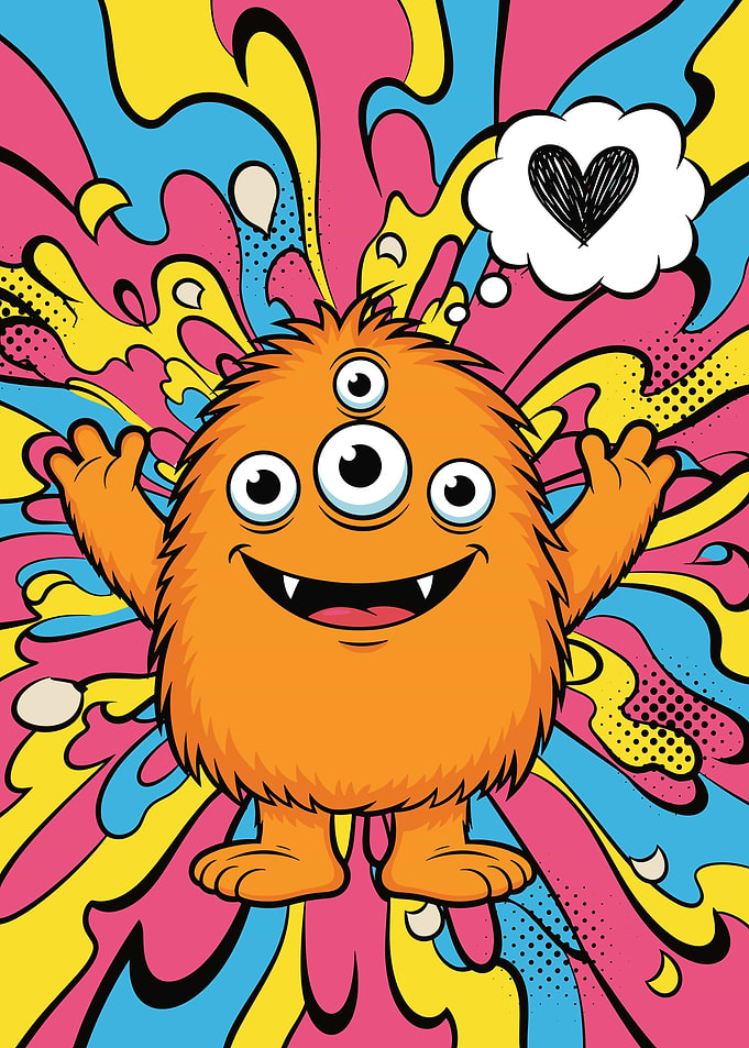 Cute Orange Monster with Three Eyes