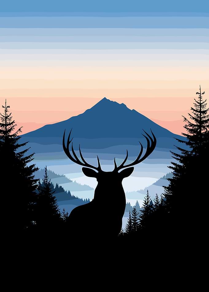 Deer Silhouette in Mountain Landscape
