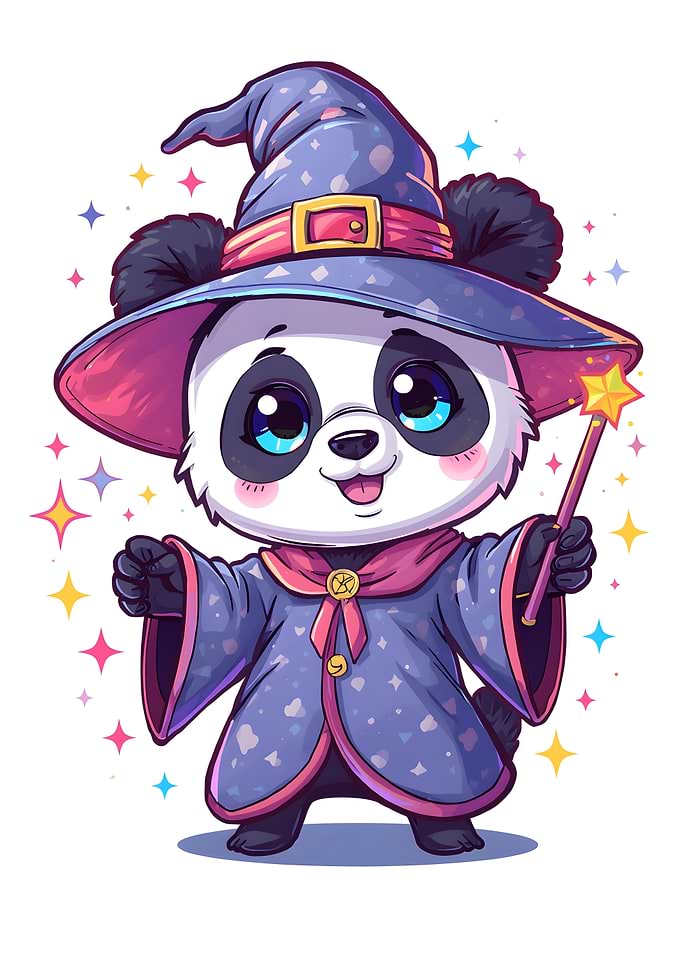 Cute Panda Wizard with Magic Wand