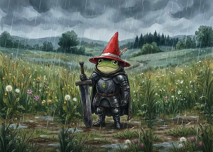 Frog Knight in the Rain