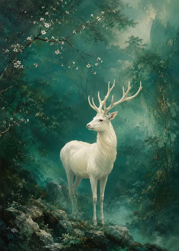 White Stag in Enchanted Forest