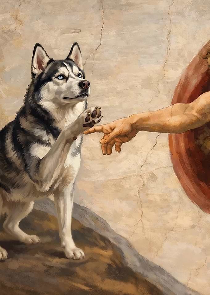 Husky's Paw Touching God's Finger