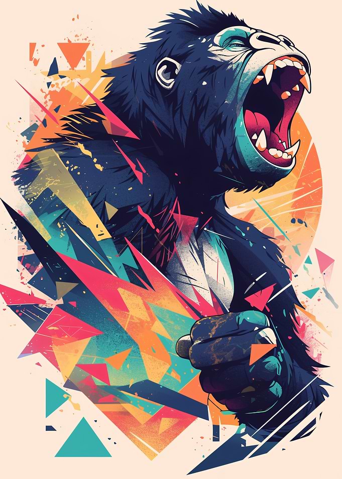 Roaring Gorilla with Abstract Background