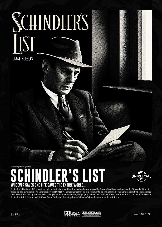 Schindler's List : Monochrome Movie Poster