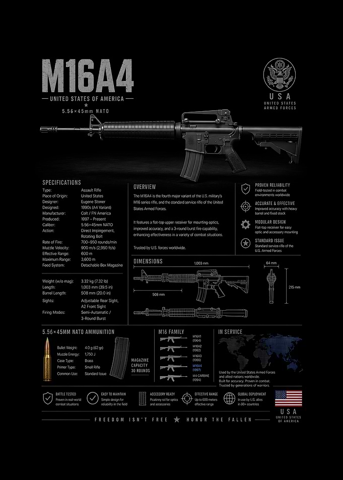 M16A4 Rifle Specifications Poster