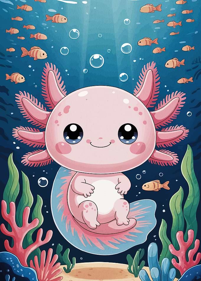 Cute Axolotl Underwater Scene