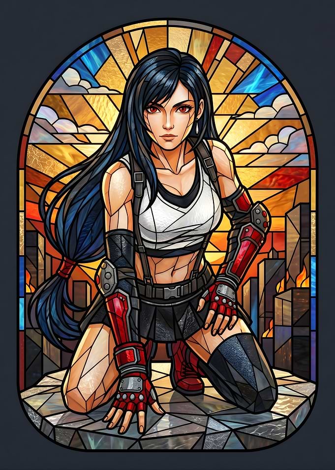 Tifa Lockhart Final Fantasy VII Stained Glass Art