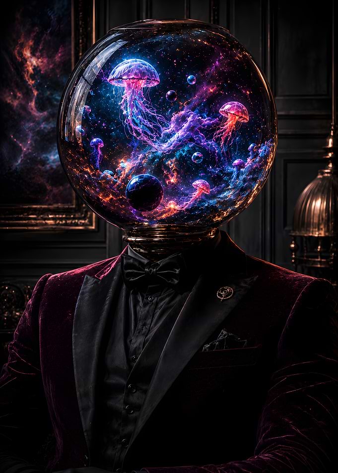 Cosmic Jellyfish Head in Tuxedo