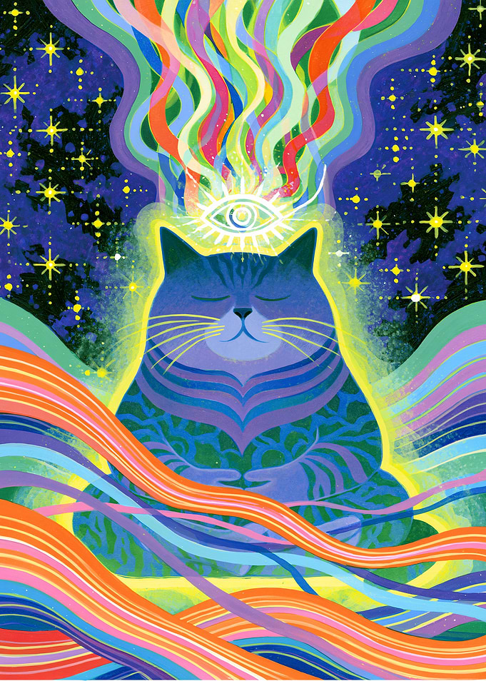 Meditating Cat with Third Eye