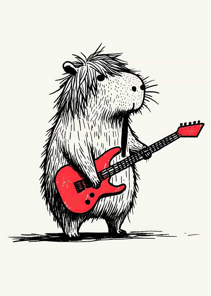 Capybara playing electric guitar
