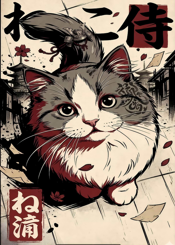 Samurai Cat in Japanese Style