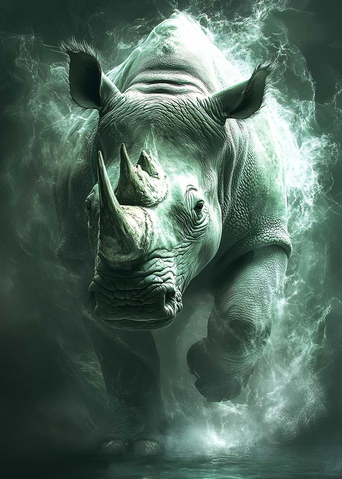 Mystical Rhino Emerging from Smoke