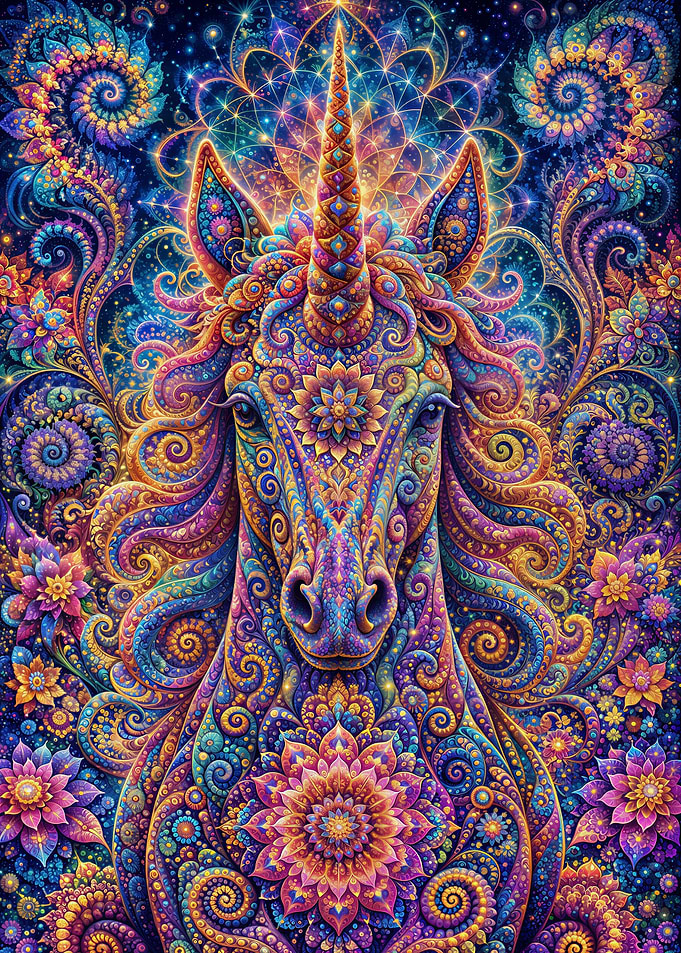 Psychedelic Fractal Unicorn Portrait