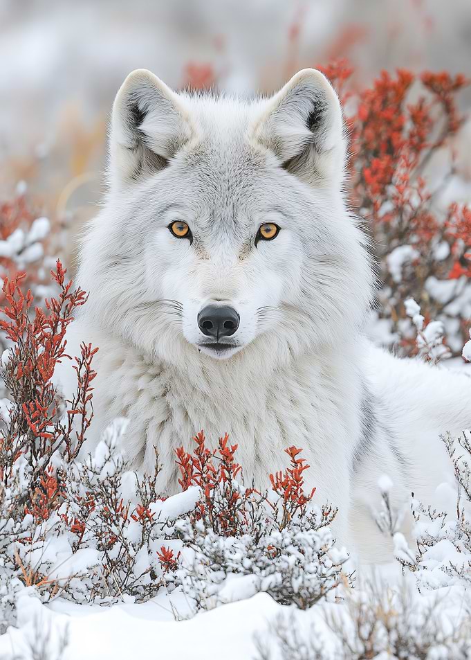 Arctic wolf in winter landscape