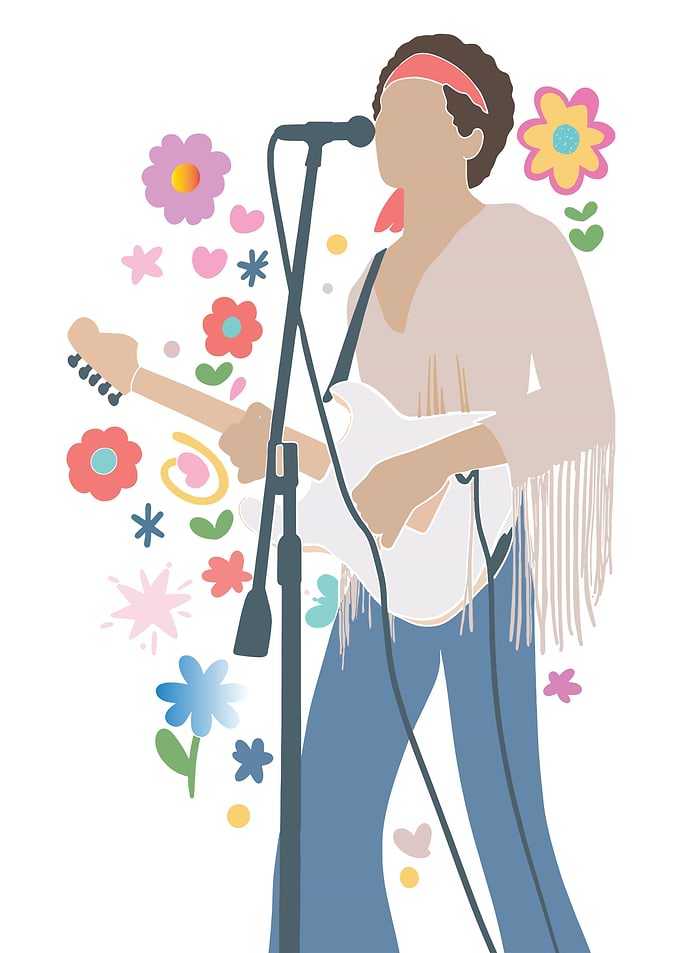 Retro Musician with Flowers