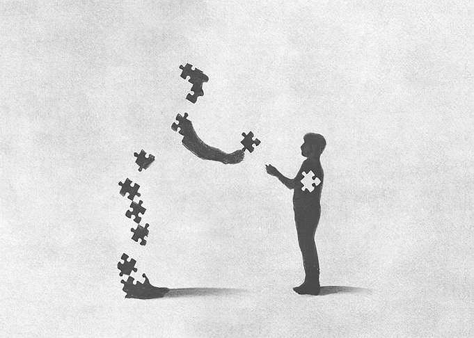 Puzzle Pieces Forming a Figure