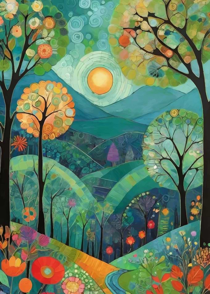 Whimsical Forest Landscape Painting