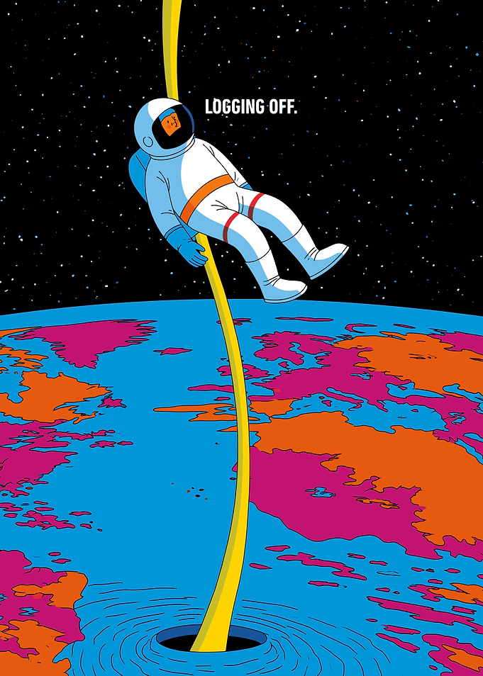 Astronaut Logging Off in Space