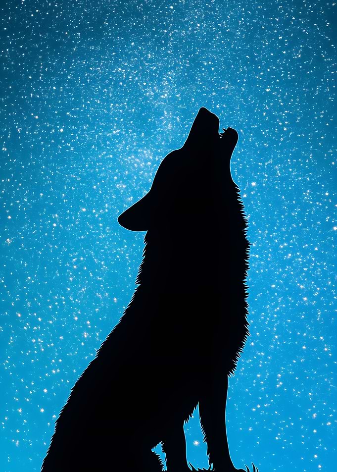 Wolf Howling Silhouette Starry Night