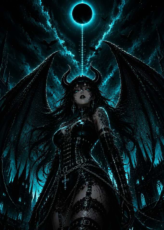 Gothic Demoness with Wings and Eclipse