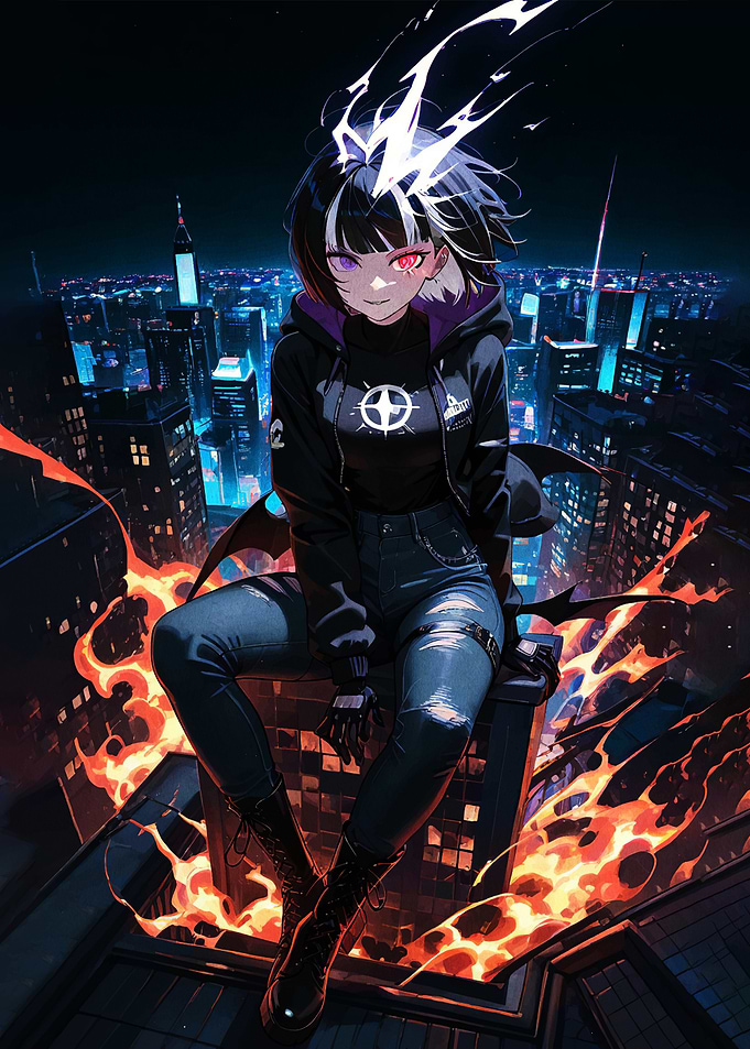 Cyberpunk Anime Girl on Rooftop