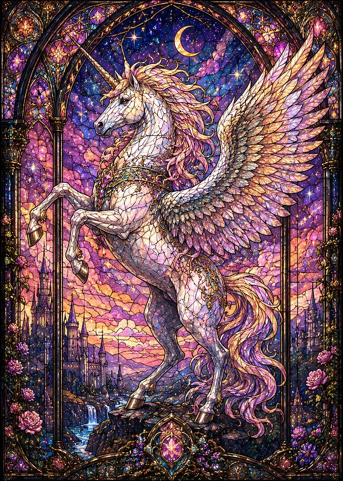 Stained Glass Pegasus Unicorn