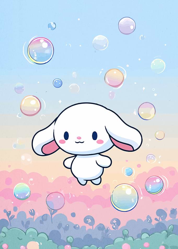 Cinnamoroll Floating Among Bubbles