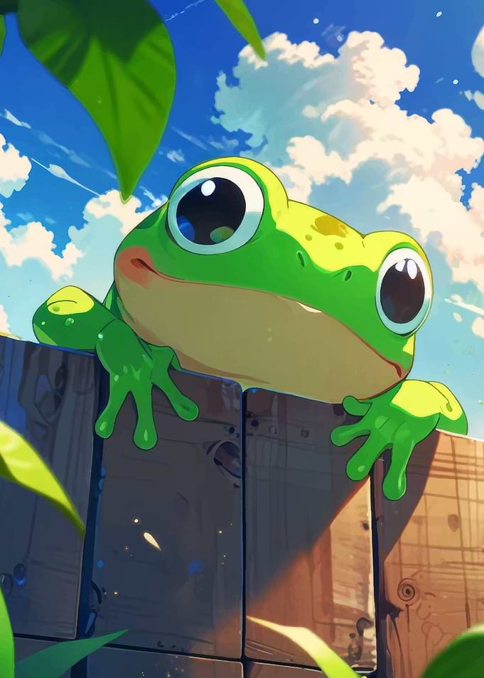 Cute Frog Peeking Over Fence