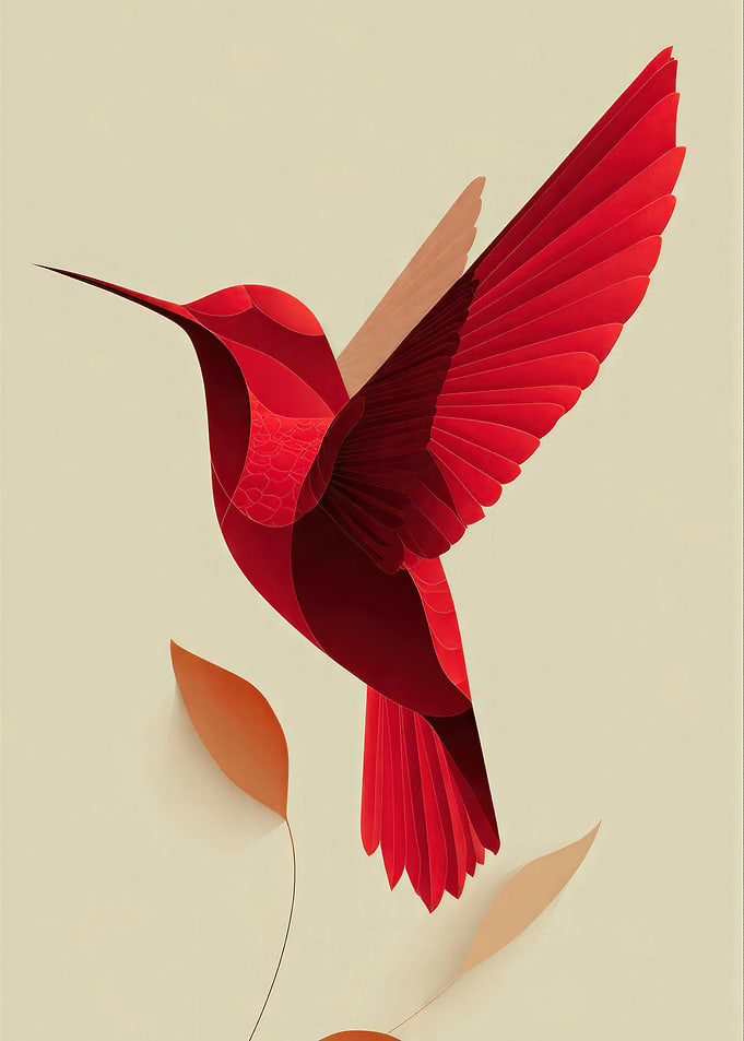 Red Hummingbird with Leaves