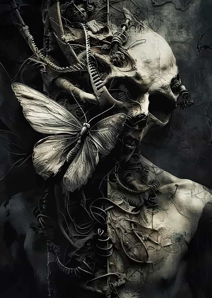 Gothic Skull with Butterfly