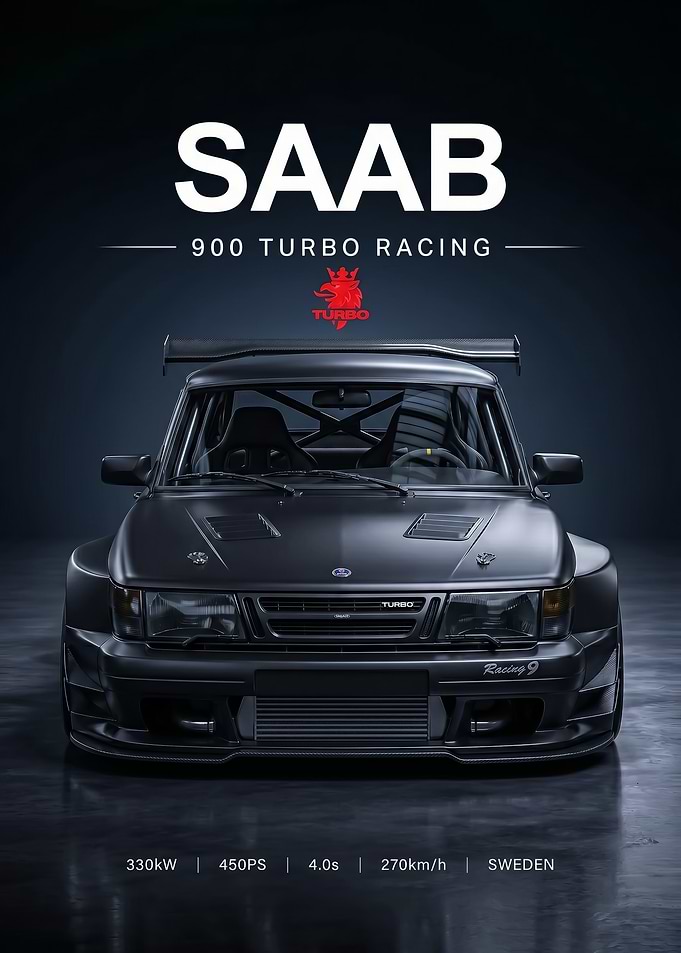 sleek black 900 Turbo Racing Car poster