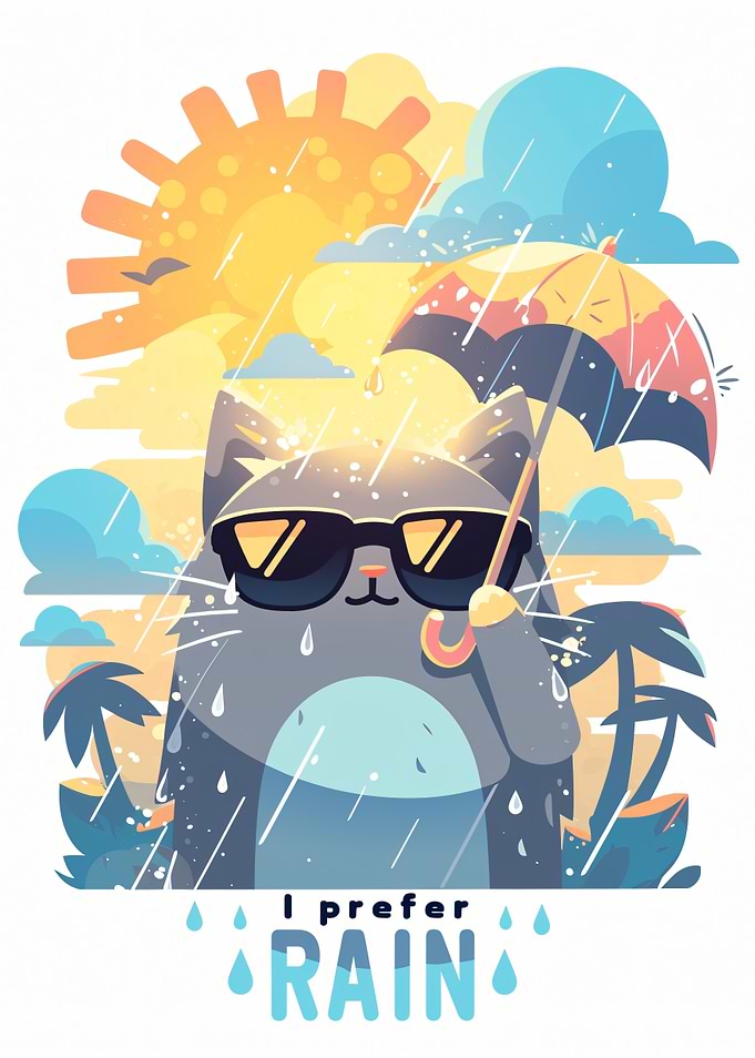 Cat with Umbrella in the Rain