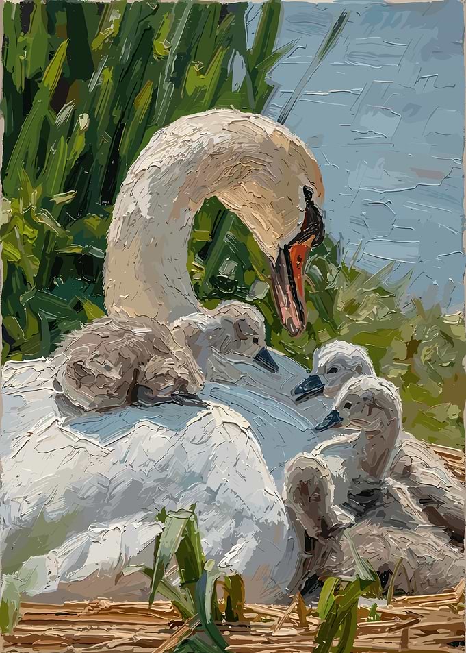 Mother Swan with Cygnets