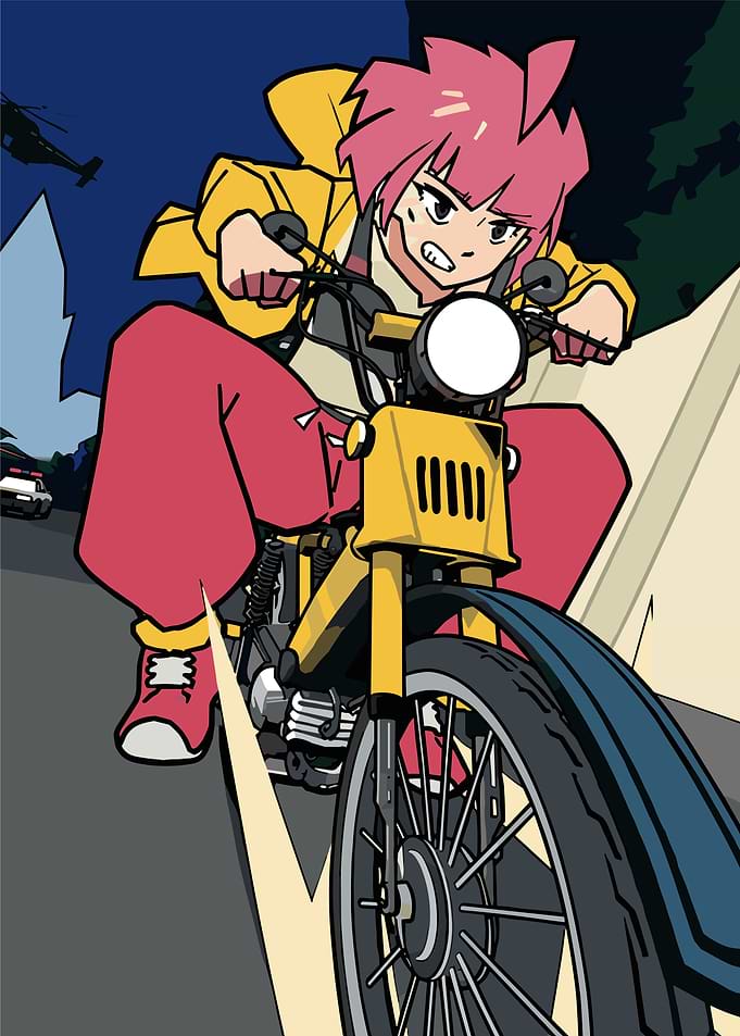 Unbeatable girl on a motorcycle chase