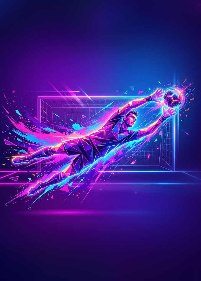 Neon Goalkeeper Catching Soccer Ball