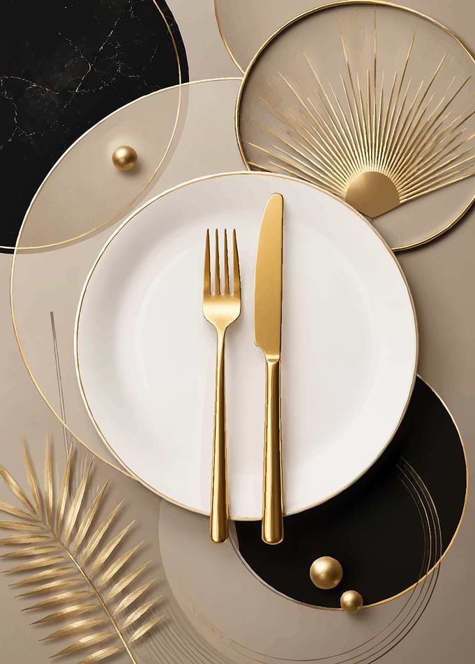 Elegant Gold Table Setting with Abstract Elements