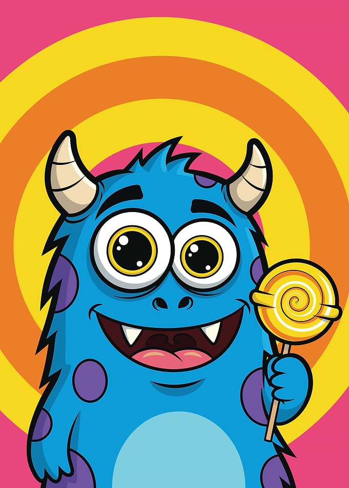 Blue Monster Holding a Lollipop