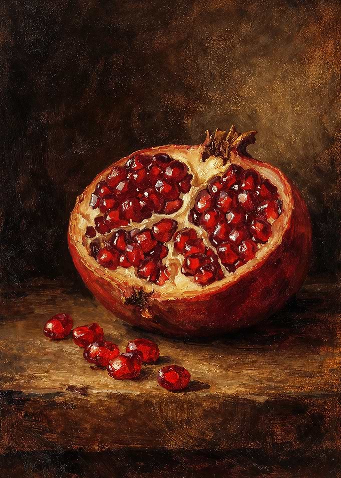 Vintage Pomegranate Still Life Painting