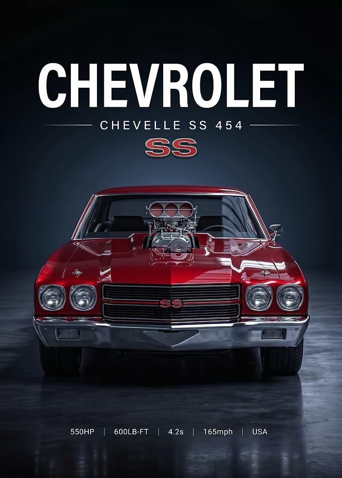 sleek red Chevrolet Chevelle SS classic car poster