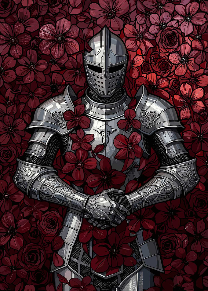 Knight in Armor Surrounded by Flowers