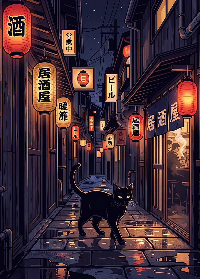 Black Cat in a Japanese Alley