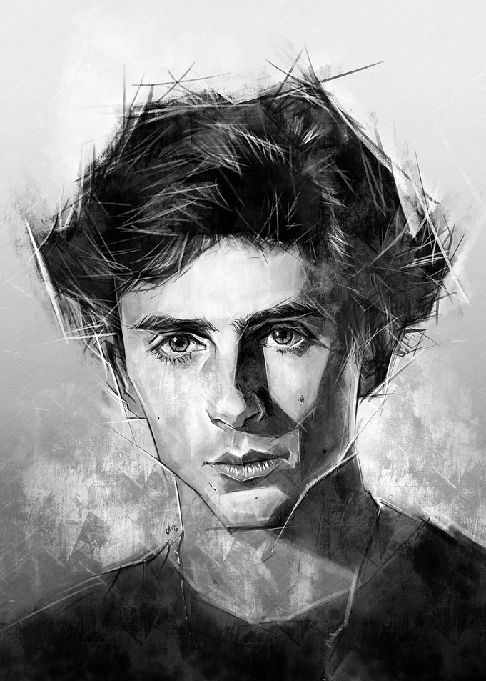 Black and White Portrait of Timothée Chalamet